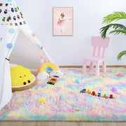 Lochas Rainbow Carpet Colorful Area Rugs Soft Fluffy Rug For Living Room Bedroom Kidroom Nursery, 6x9