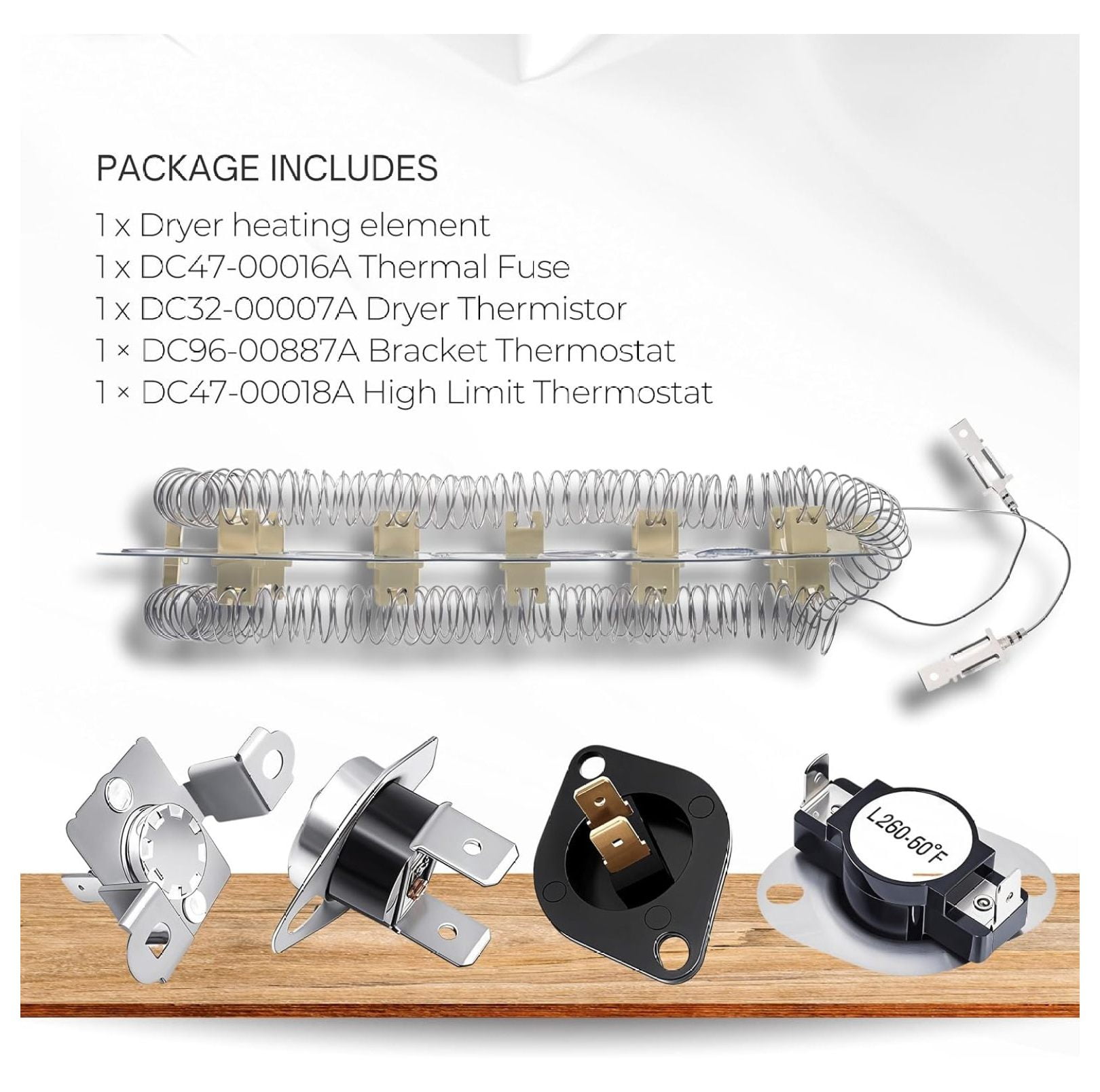 Dryer Heating Kit Compatible with Amana NED7200TW NED7200TW10 NED7200TW0 fits Inglis YIED7200TW10 Full Replacement Kit with Thermostat, Thermal Fuse & Thermistor