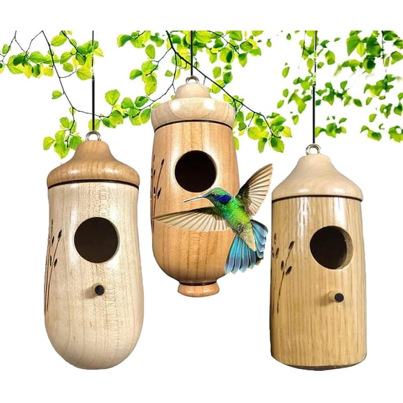 Ribili Maison en Bois pour Colibris, Fanyil Maison en Bois pour Colibris pour Extérieur Suspendue (Ensemble A, *1)