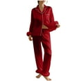 thumbnail image 4 of HUJlwoi Womens Pajama Sets Button down Trendy Sleepwear Long Sleeve Tops and Wide Leg Pants Soft Pjs Lounge 2 Piece Sets, 4 of 7