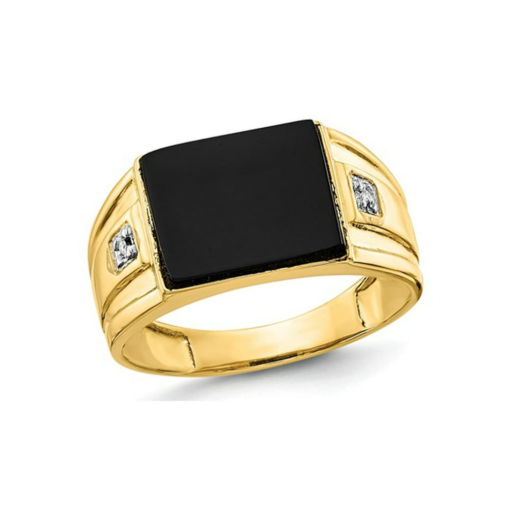 Gem And Harmony - Mens 14K Yellow Gold Ring with 12x10mm Black Onyx ...