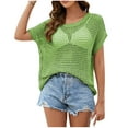 thumbnail image 5 of Liquidation d'Économies d'Été 2024 UPPADA Hauts Tendance pour Femmes 2024 Grande Taille T-Shirts à Manches Courtes Décontractés Col Rond Chandails Basiques Hawaïens T-Shirts Ajourés, 5 of 5