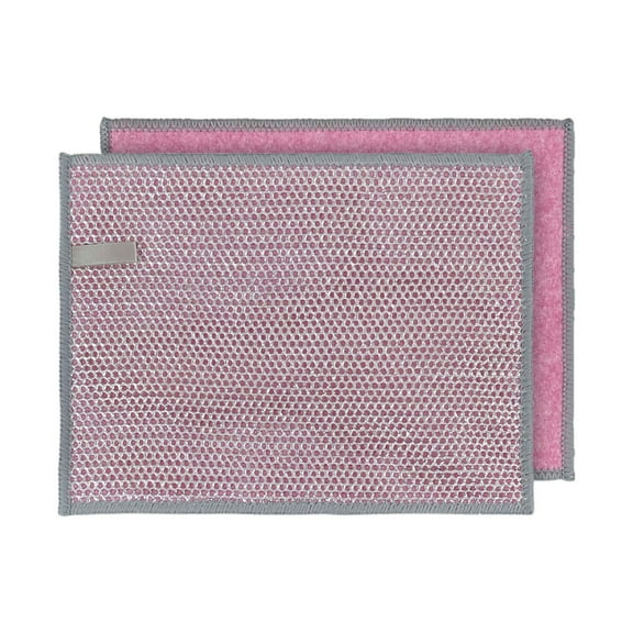 Cinvoph 10 Pack Scrub Dishcloth for Kitchen Double-Layer Non-Scratch Wire Dish Cleaning Cloths Reusable Steel Scrubber with Heavy Duty Scouring Power for Dishes, Pans, Pots and Hard Stains 9"x7" Pink