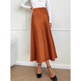 thumbnail image 3 of Rust Red Satin High Waist A-Line Midi Skirt Women Elegant Flare Skirt, 3 of 5