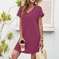 thumbnail image 2 of Burgundy Wine Button Dresses for Women Fall Summer Short Sleeve Vneck Spandex Midi Knee Length Basic Dresses Women 2025 Soft Comfy Clothing M, 2 of 8