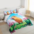 thumbnail image 3 of Homewish Pink Cherry Blossom Full Size Comforter Sets,Cute Capybara Bedding Comforter Set,Kawaii Tulip Flower Bedding Sets For Girls Kids,Microfiber Bedroom Decor Reversible,3-Piece, 3 of 8