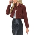 thumbnail image 4 of Blazer de Tweed INSPIRE CHIC para mujer, chaqueta corta de traje de manga larga en color rojo vino, 4 of 5