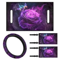 XYZCANDO Floral Butterfly 4 Pack Golf Cart Seat Covers Rose Golf Cart Steering Wheel Covers 2 PCS Golf Cart Flags Comfort Golf Cart Seat Towel Steering Wheel Wrap Golf Flag Frame Purple