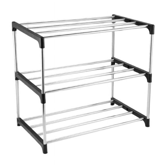 Stackable Small Shoe Rack, Entryway, Hallway and Closet Space Saving Storage Organization (3-Tier, Black)