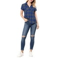 thumbnail image 2 of Unique Bargains Women's Casual Boyfriend Plaid Button Down Flannel Shirt L Blue, 2 of 7