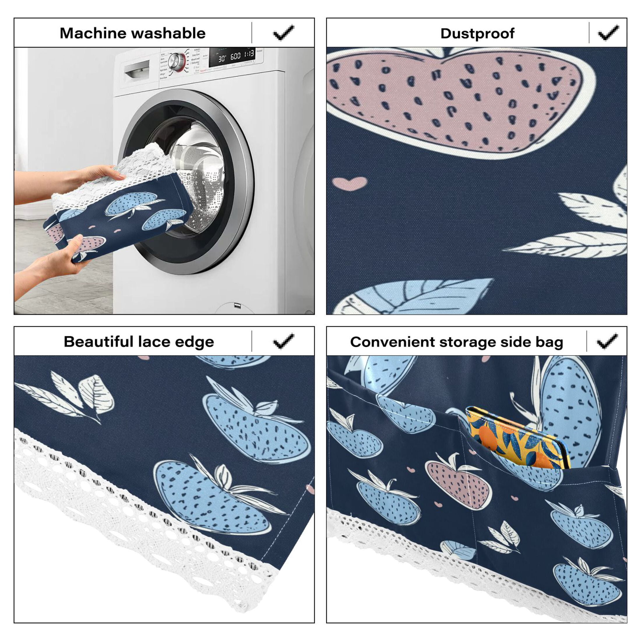 WOBOGO Blue Strawberry Pattern Washing Machine Cloth Dryer Refrigerator Top Cover Protective Non-Slip Mat For Kitchen Laundry