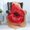 thumbnail image 4 of Lips Soft Flannel Fleece Blanket, Female Gesture Woman Blowing a Kiss with Red Juicy Lipstick Illustration, Cozy Plush for Indoor and Outdoor Use, 50" x 60", Sand Brown and Scarlet, by Ambesonne, 4 of 5