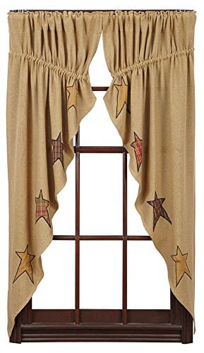 COUNTRY BLACK APPLIQUE STAR PRAIRIE SWAG LINED CURTAINS 36" X 36"X18" SET OF 2 