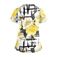 thumbnail image 3 of Womens Scrub Tops Breathable Printed V Neck Plus Size Scrub Tops Short Sleeve Professionals Soft Stretch T-Shirts with Pockets yellow Medium, 3 of 4