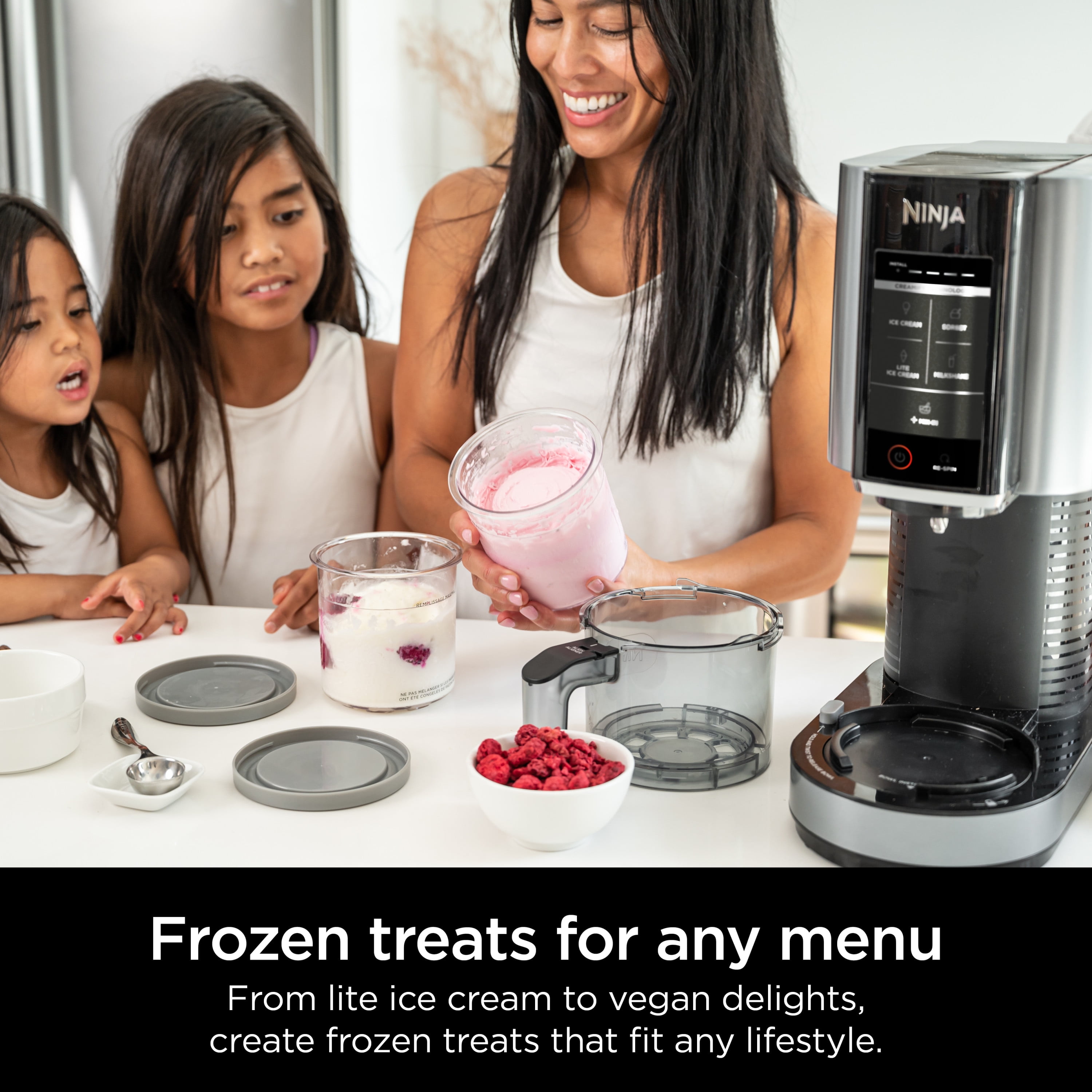  Ninja CN301CO CREAMi Ice Cream Maker, for Gelato, Mix-ins,  Milkshakes, Sorbet, Smoothie Bowls & More, 7 One-Touch Programs, with (3)  Pint Containers & Lids, Compact Size, Perfect for Kids, Black (Renewed)