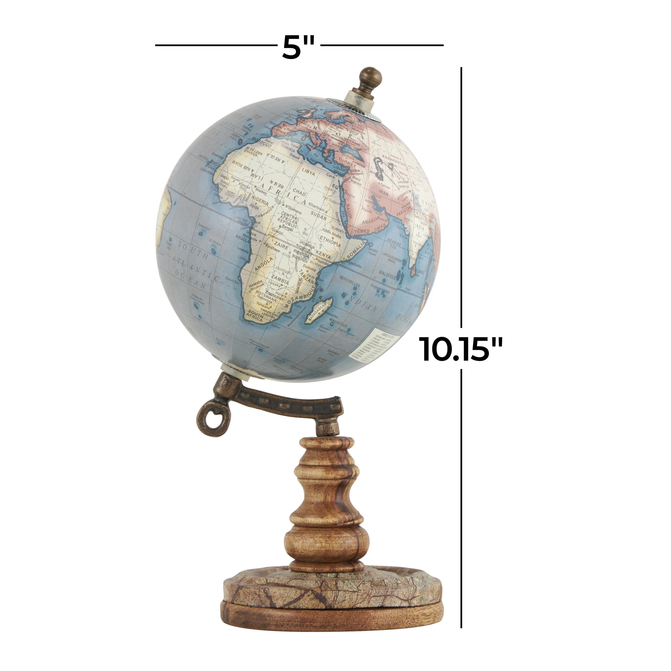 DecMode 5" Brown World Map Globe with Wood Base