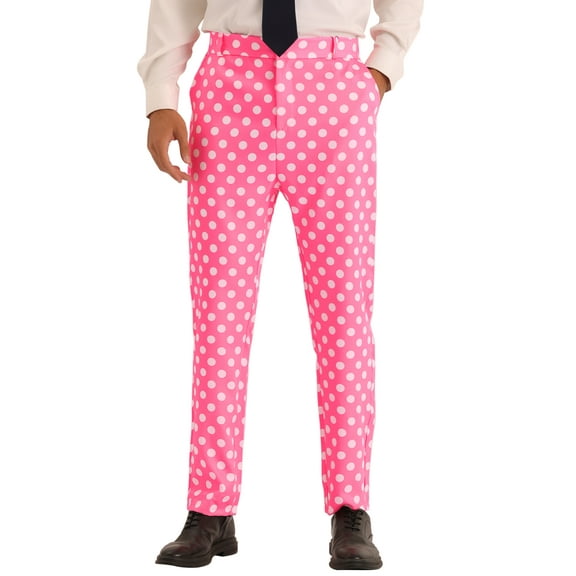 INSPIRE CHIC Polka Dots Dress Pants for Men's Flat Front Printed Trousers 34 Pink