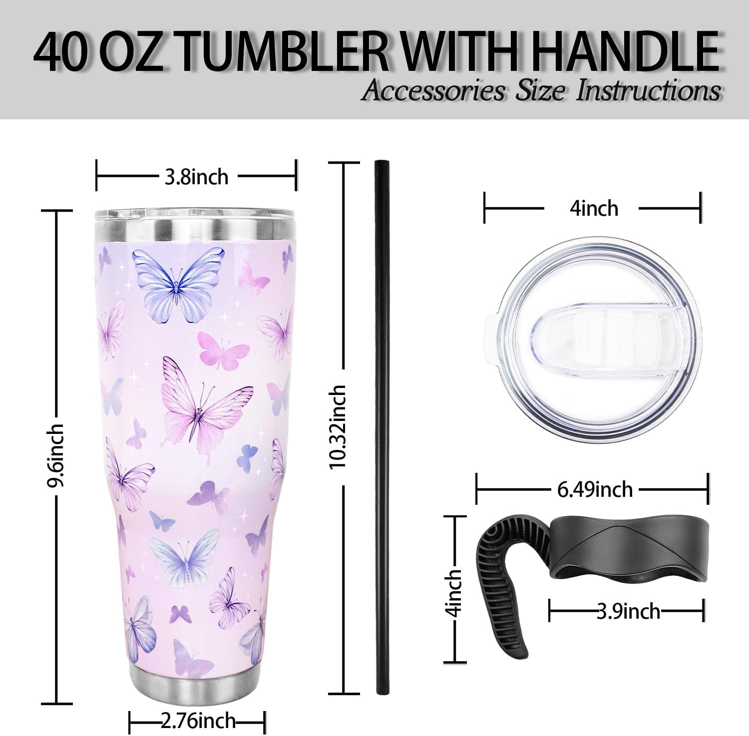 Cherry Blossom 40oz Tumbler With Handle, Cute Stainless Steel Cup,  Valentine's Day Gift Idea 