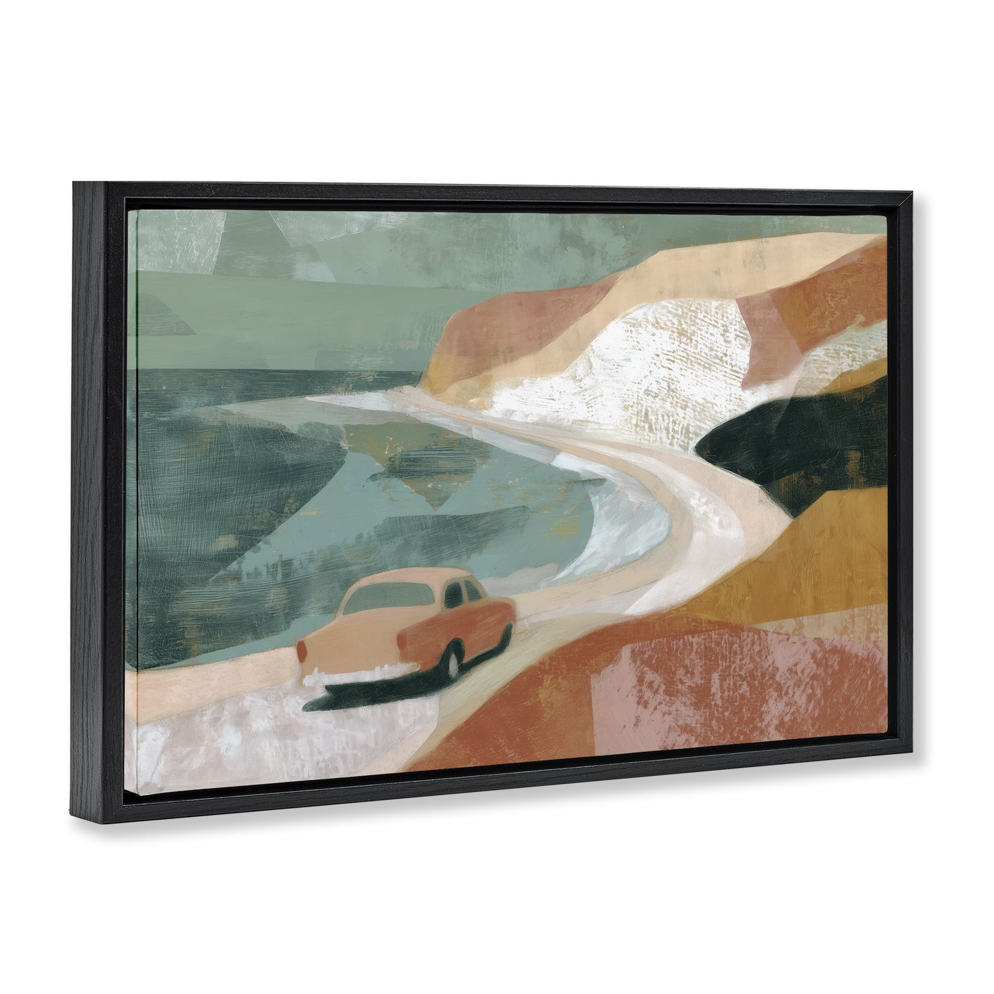 Stupell Industries Classic Car on Coastal Highway Black Framed Floater Canvas Wall Art, design by Chromatic Storm Studio