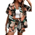 thumbnail image 2 of Youpwaven Women's 2-Piece Hawaii Vacation Set, Tropical Floral Print Short Sleeve Shirt and Shorts, Summer Beach Holiday Button Down Outfit, Casual Loose Fit Loungewear, 2 of 7