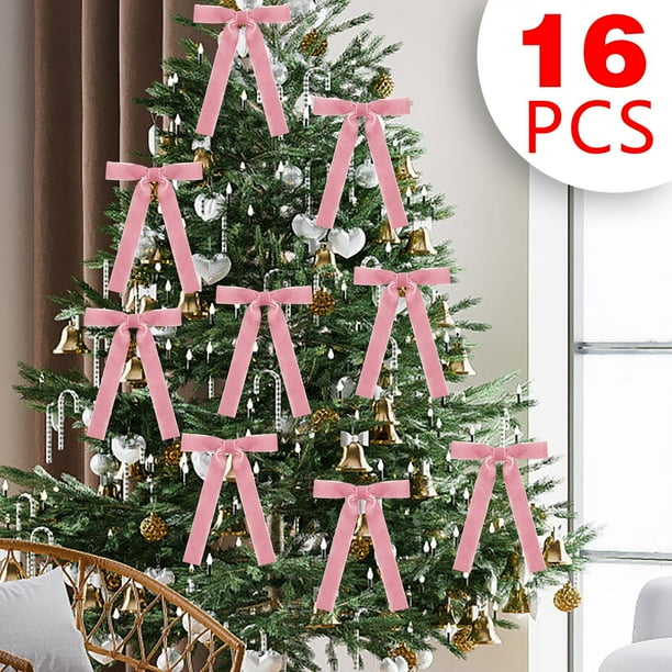 16 Lazos de Terciopelo para Árbol de Navidad | Elegantes Adornos para Coronas y Regalos | Material Suave y Sedoso para Decoración Navideña | Pajaritas Fáciles de Usar para Ramas y Guirnaldas