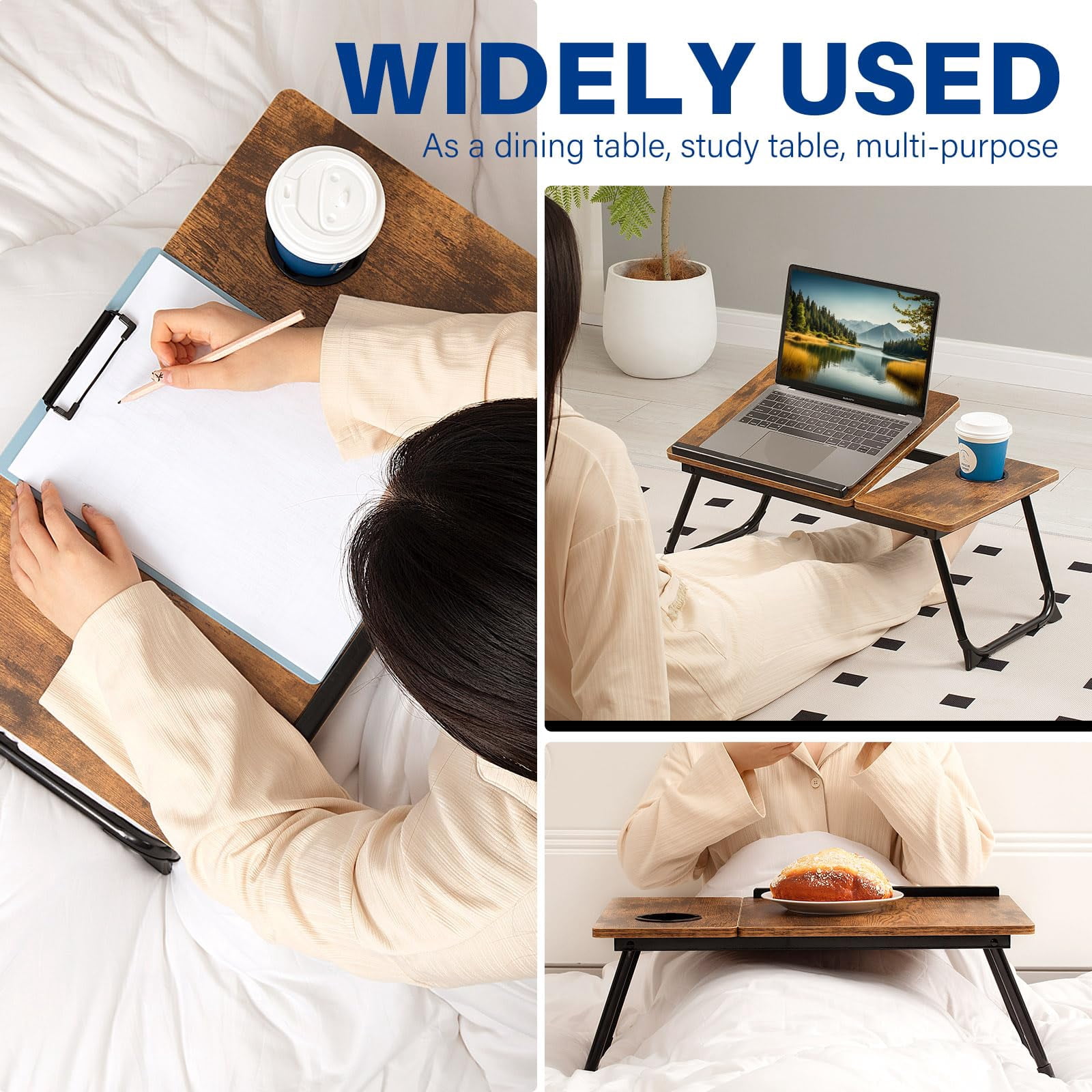 Laptop Desk For Bed Couch  Adjustable Foldable Table With Cup Holder Breakfast Serving Tray Portable Lap Stand Working Reading Writing Eating Gaming In Sofa Floor(retrobrown)