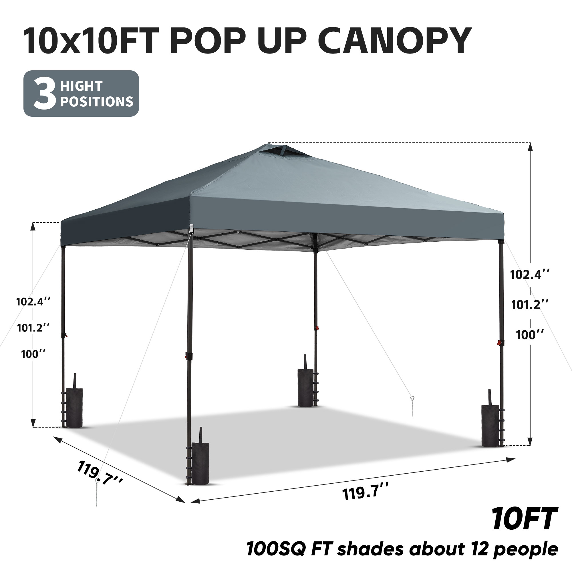 Outdoor Basic 10x10 Pop-Up Canopy with Sandbags, Gray photo 2