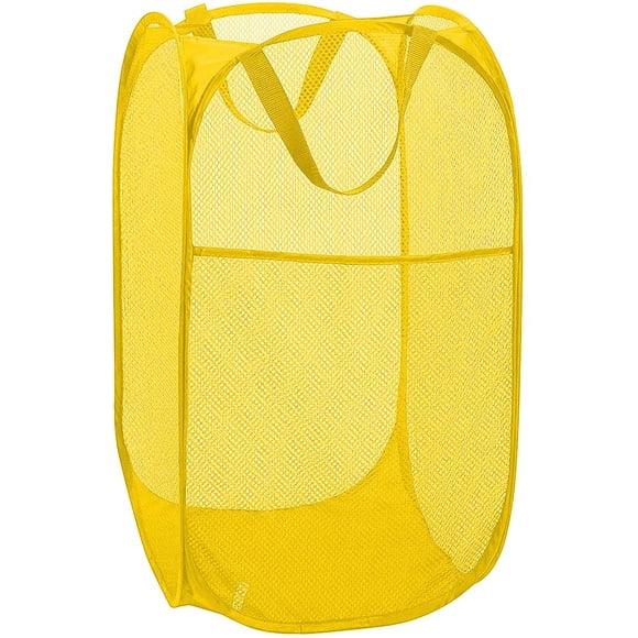 Bud Mesh - Cesta para la colada plegable, cesta para la colada, para habitación de niños, dormitorio, dormitorio universitario o viajes, color amarillo