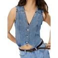 thumbnail image 2 of Women'S Denim Vest Sleeveless V Neck Jean Vest Top Button Down Crop Waistcoat Vest Medium Blue L, 2 of 9