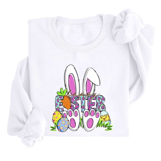 EGNMCR Easter T-Shirts à Imprimé pour Femmes T-Shirts Graphiques pour Femmes T-Shirts pour Femmes Col Rond Easter Haut à Manches Longues Imprimé Chandails T-Shirts pour Femmes