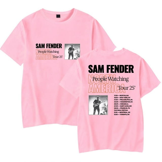 Sam Fender People Watching North America Tour 2025 T-shirt à Manches Courtes en Pur Coton à Col Rond à la Mode pour Hommes et Femmes, Rose, m