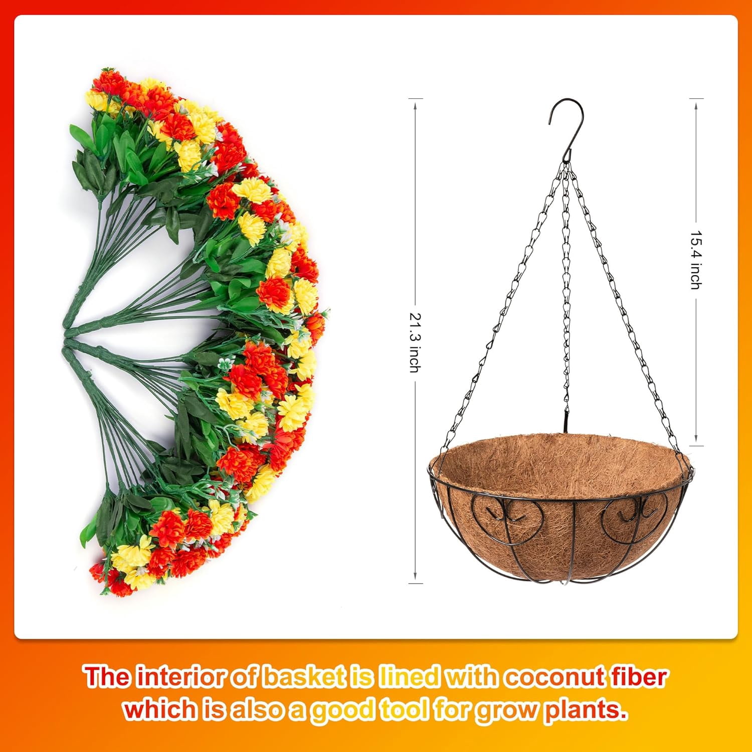 Artificial Hanging Flowers in Basket, Fake Silk Hanging Planter, Faux Colorful Daisy Vines Arrangement with Coconut Lining Baskets Outdoors Indoors Courtyard Spring Decor(Darkorchid)