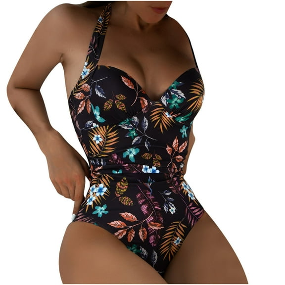 QUNYINEY Womens Swimsuits One Piece Spaghetti Straps Hawaiian Bathing Suit High Waisted Tummy Control Swimwear