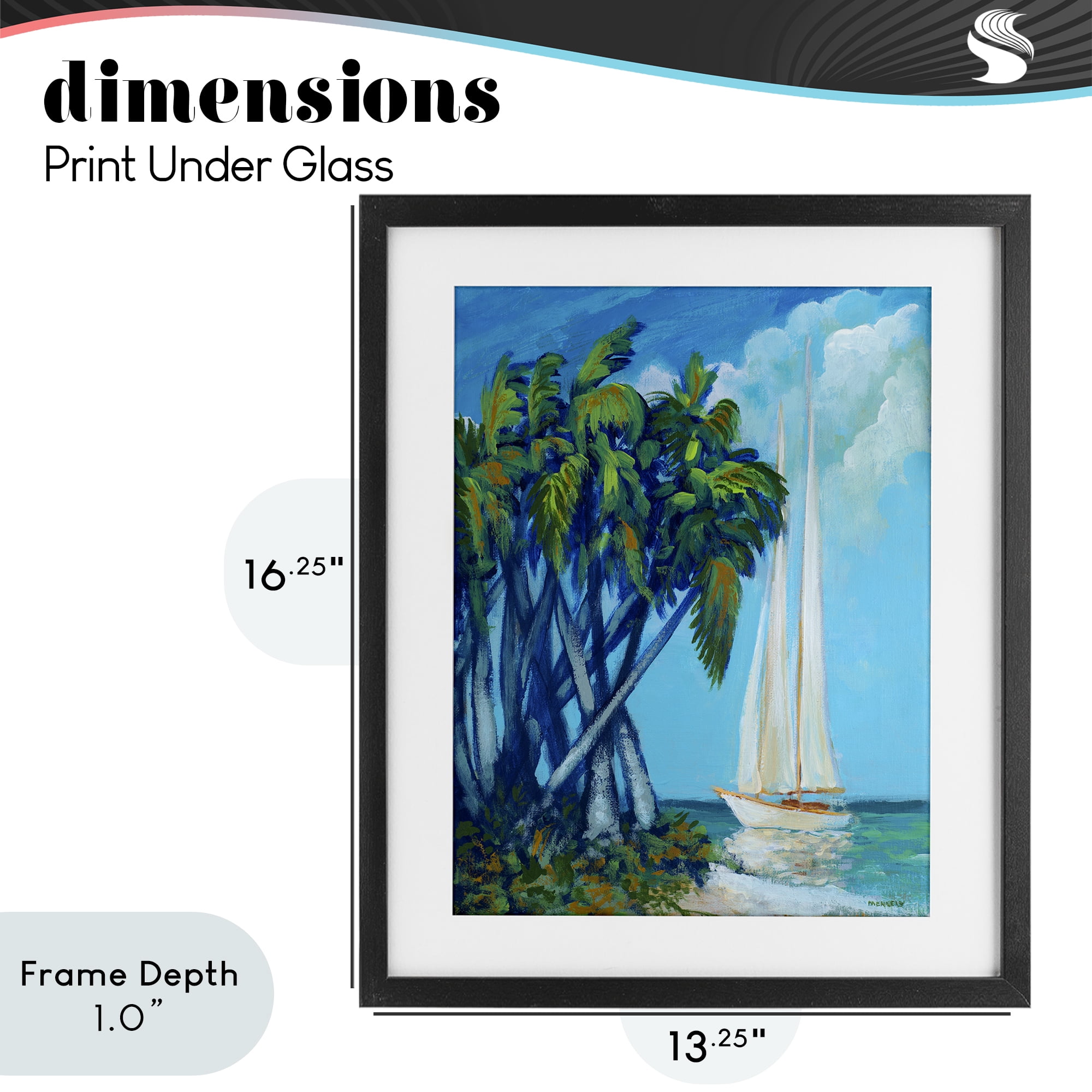 Stupell Industries Sailboat & Twisted Palms Black Framed Print Under Glass, design by Dan Meneely