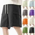 thumbnail image 4 of Chiccall Mens Plus Size Running Shorts Quick Dry Solid Loose Fit Straight Cargo Shorts Big Elastic Waist Drawstring Lounge Sweatshorts with Zipper Pocket, 4 of 4