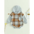 thumbnail image 2 of Wassery Baby Boys Fall Winter Hooded Jumpsuit Long Sleeve Plaid Warm Romper Bodysuits 6 12 18 24 Months Infant Playsuits, 2 of 9
