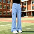 thumbnail image 7 of LangJing Khaki Uniform Pants for Girls School Uniform Pants Teen Kids Elastic Waist Flared Cargo Pants Bell Bottom Pant, 5-15Years, 7 of 7