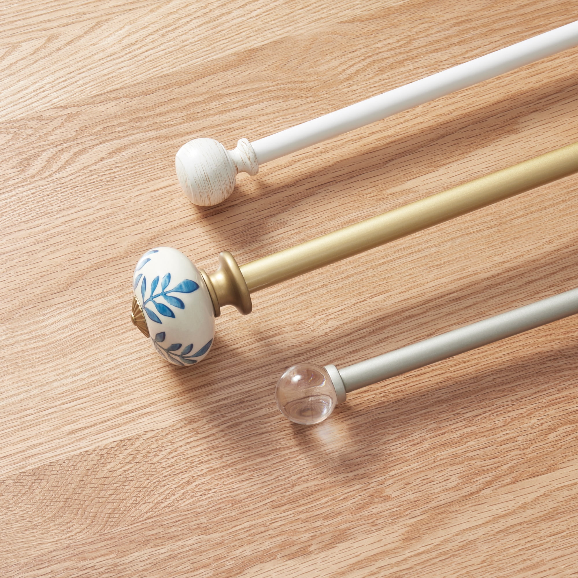 Martha Stewart Roseland 3/4", Adjustable Curtain Rod and Finial Set, Brushed Brass, 66" - 120" Long