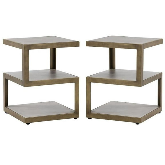 Home Square Rubix 18" End Table with Antique Brass Frame in Gray - Set of 2