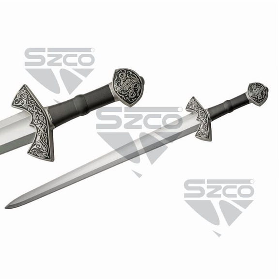Szco 37.75” Latex Excalibur Sword Foam Sword with Black Handle & Silver Blade for Costume Accessory.