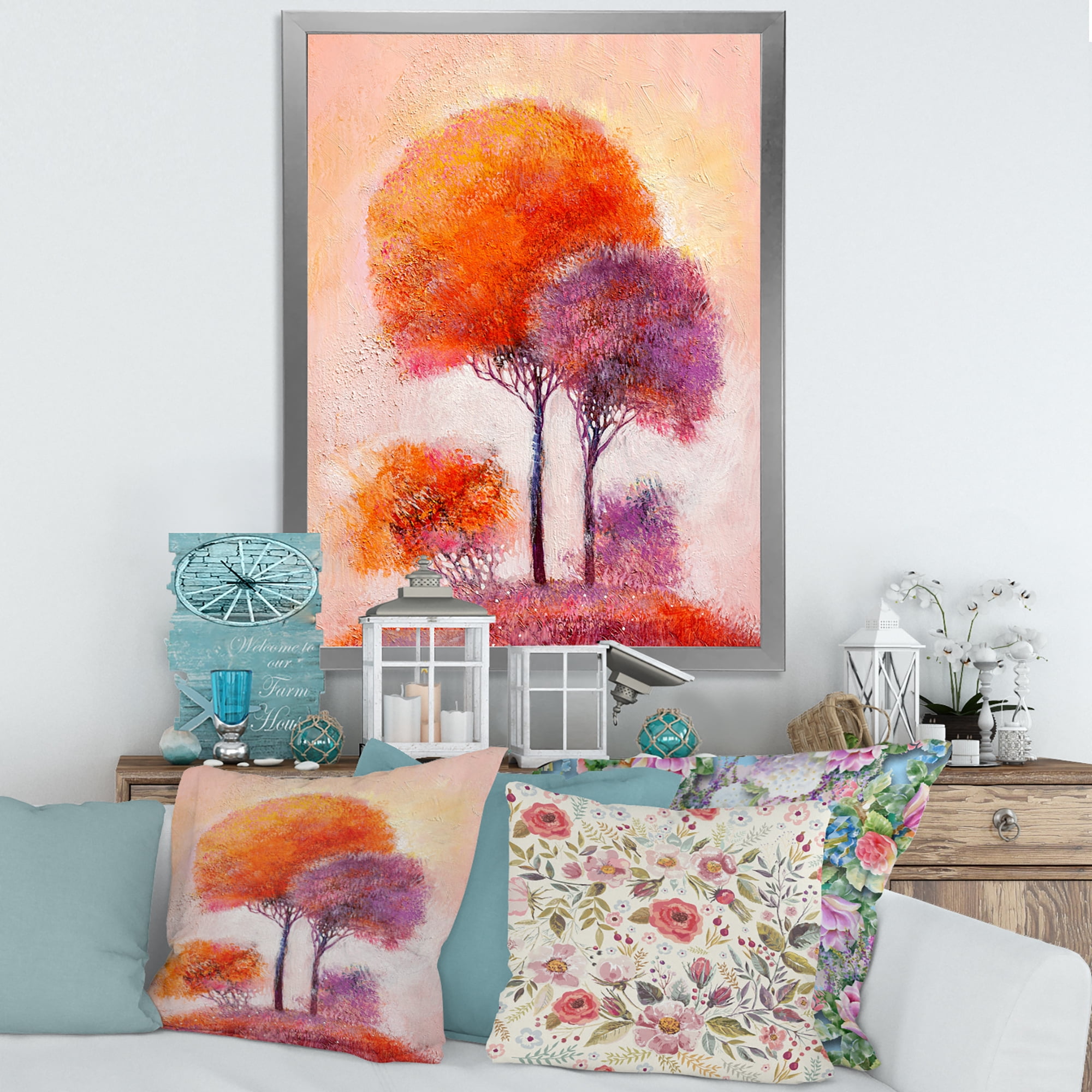 Designart 'Colourful Trees Abtract Impression I' Traditional Framed Art Print