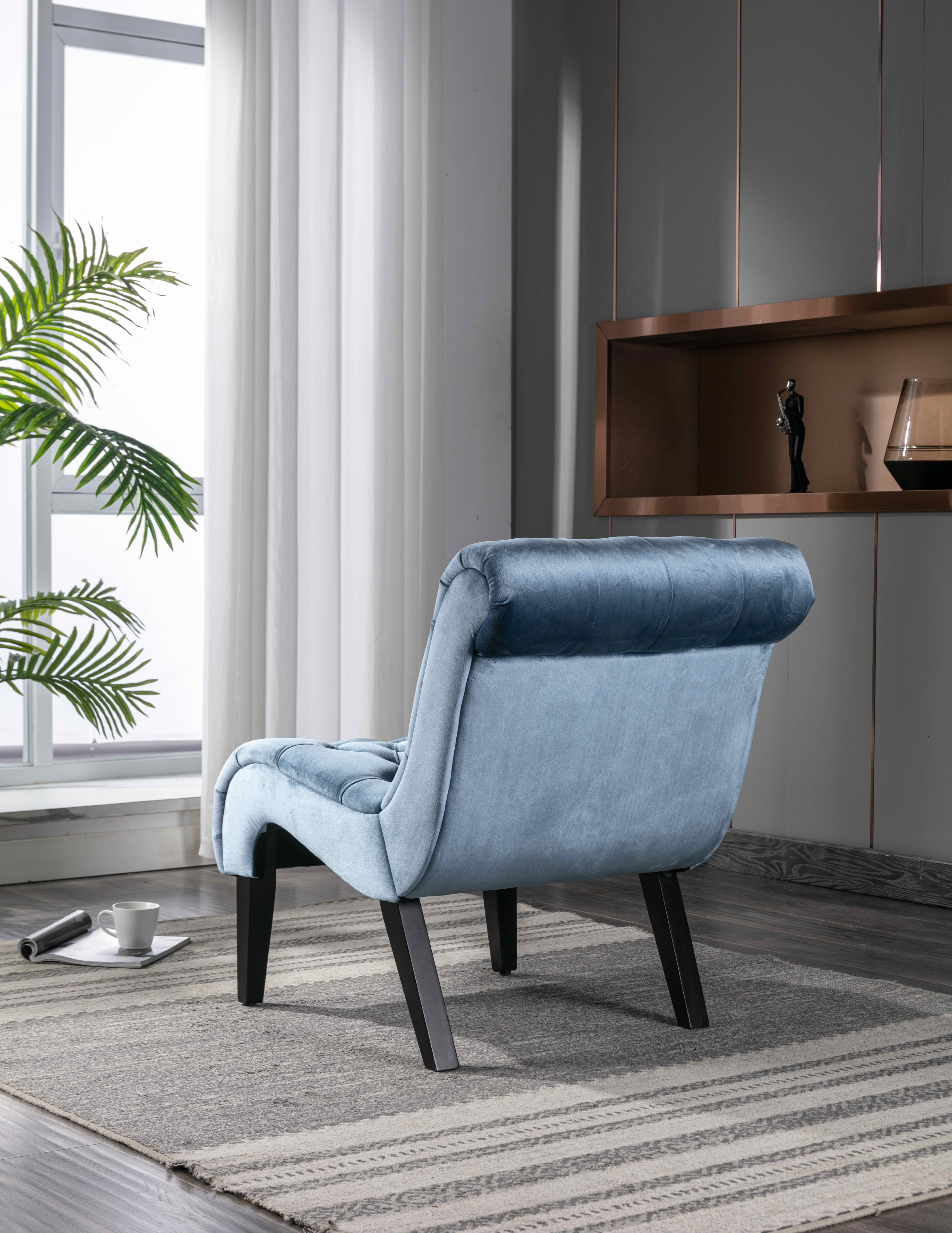 MAYEERTY 22.83-Inch Velvet Button Tufted Armless Accent Chair, Upholstered Leisure Side Chair with Wooden Legs for Bedroom Living Room Office