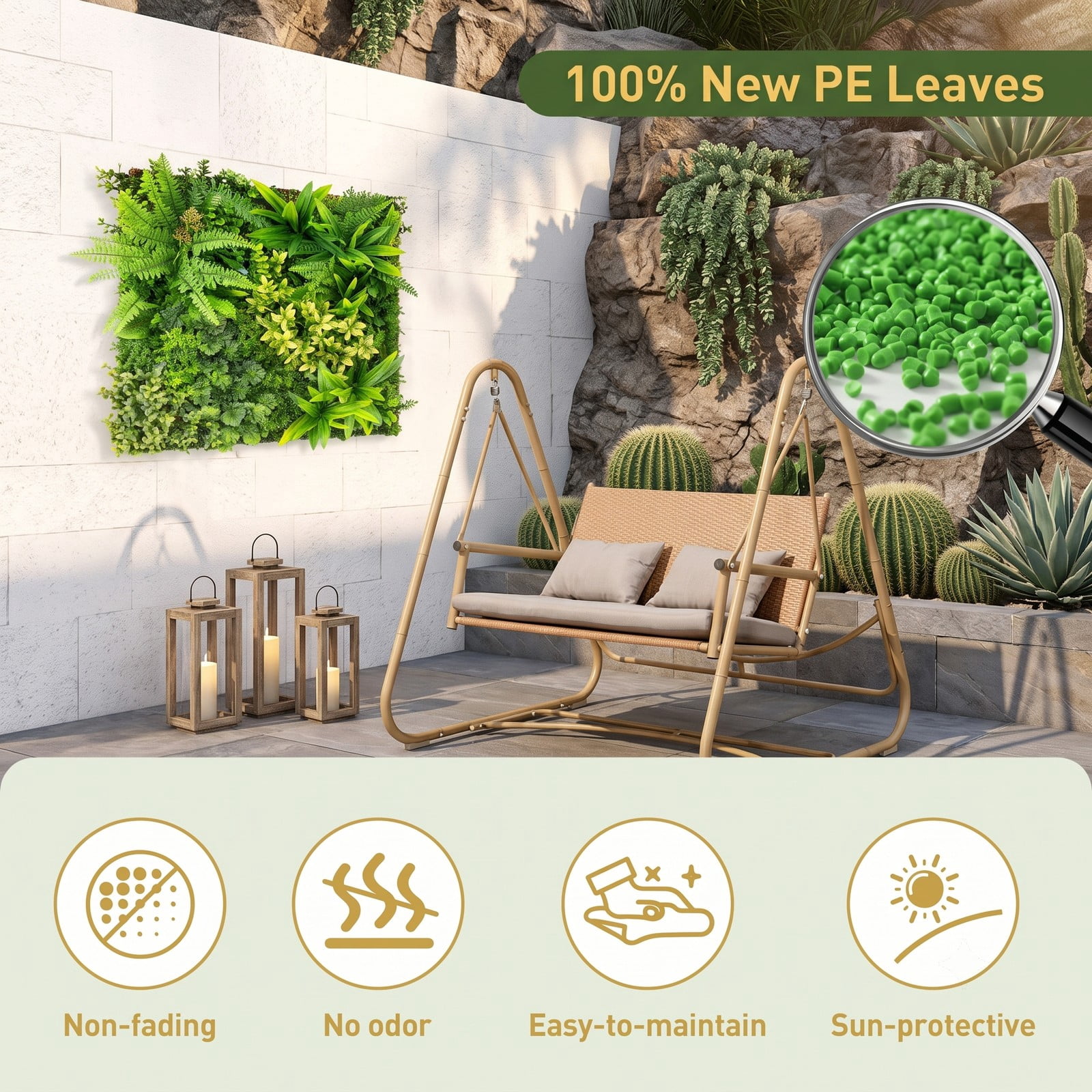 ALPULON 20 x 20 3D Artificial Greenery Hedge Panel with 11 Types of Mixed Faux Plants, UV-Protected PE Grass Wall for Indoor Outdoor Balcony Garden, Green and Brown