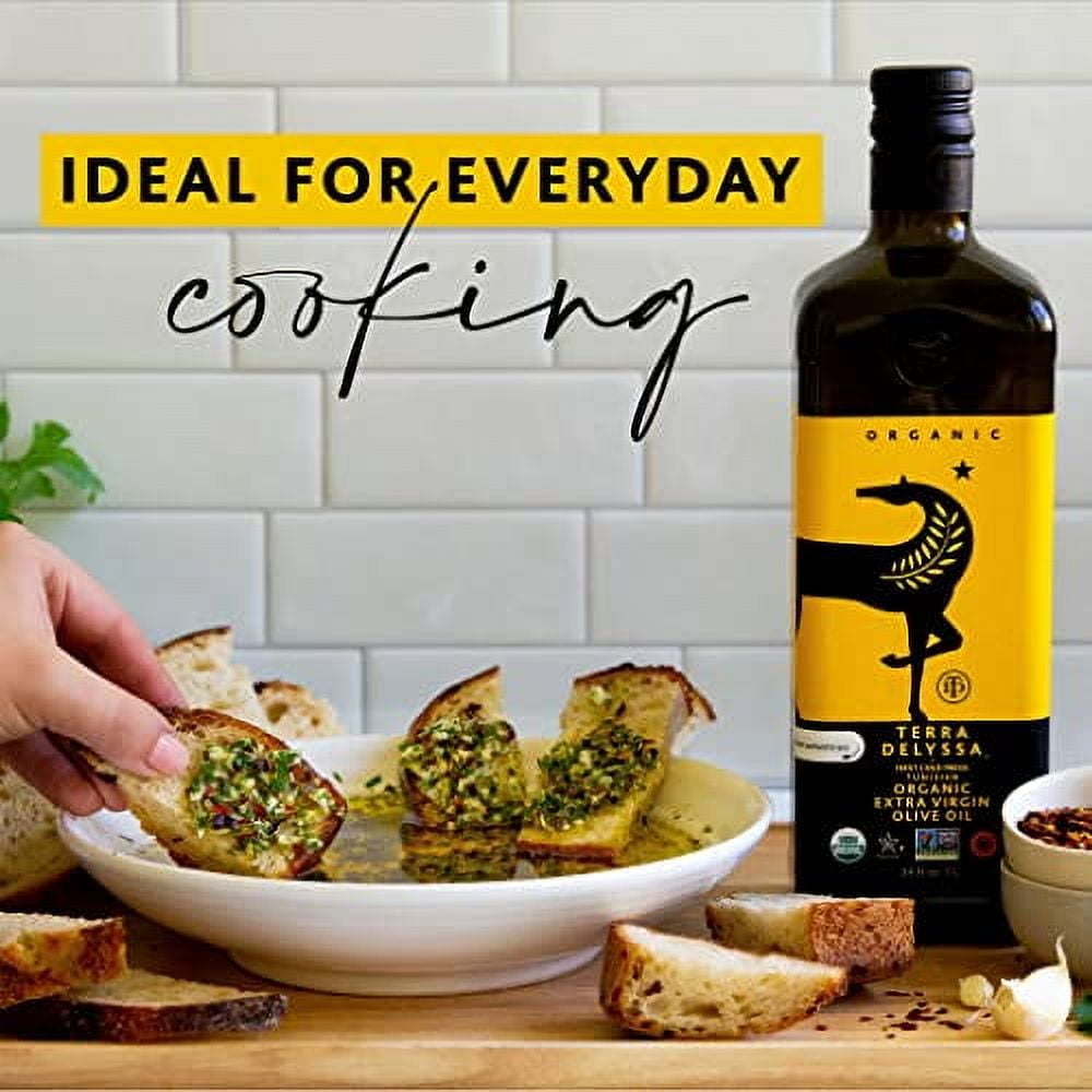 Terra Delyssa First Cold Pressed Organic Extra Virgin Olive Oil, Single Sourced, 1 L (34 fl. oz) Dark Glass Bottle - 1 Pack, Non-GMO, Naturally Rich in Antioxidants and Polyphenols