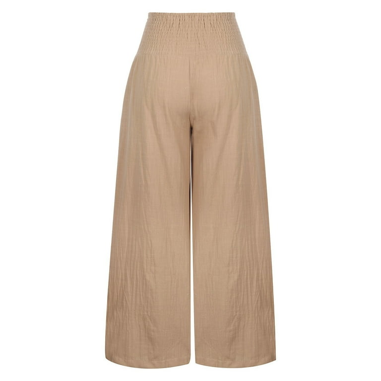 Yardsong Grocery Deals Of The Day Linen Pants Women 2024 Summer Trendy Casual Wide Leg Pant Smocked High Waisted Palazzo Beach Pants With Pockets Prime Of Day Specials