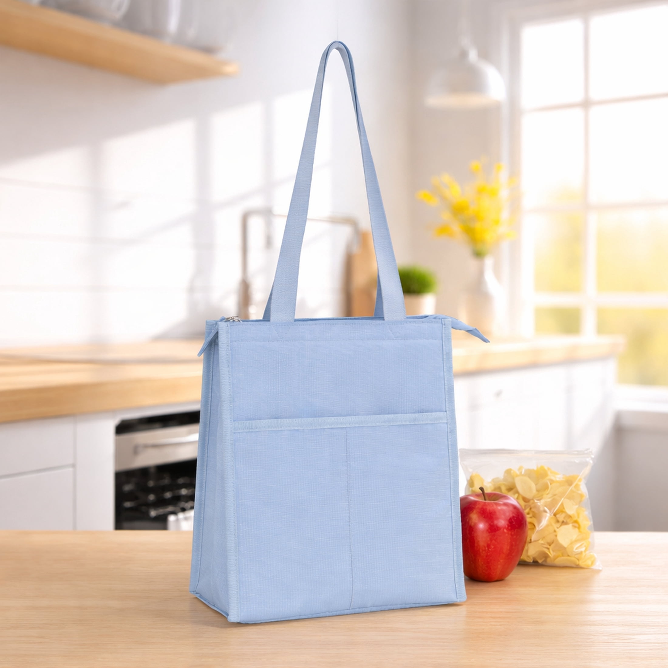 Mainstays Blue Polyester Zippered Reusable Lunch Bag, Best Used for On-the-Go Snacks and Small Portions