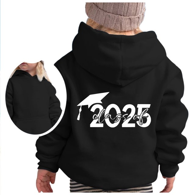 FAOWME Chandail à Capuchon pour Filles Manches Longues Sweat à Capuche Graphique Mignon Noir 5-6 Ans