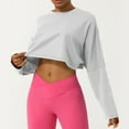 thumbnail image 6 of fatyb Women Long Sleeve Crop Tops Casual Loose Crewneck T Shirts Solid Color Pullover Workout Shirts, 6 of 6