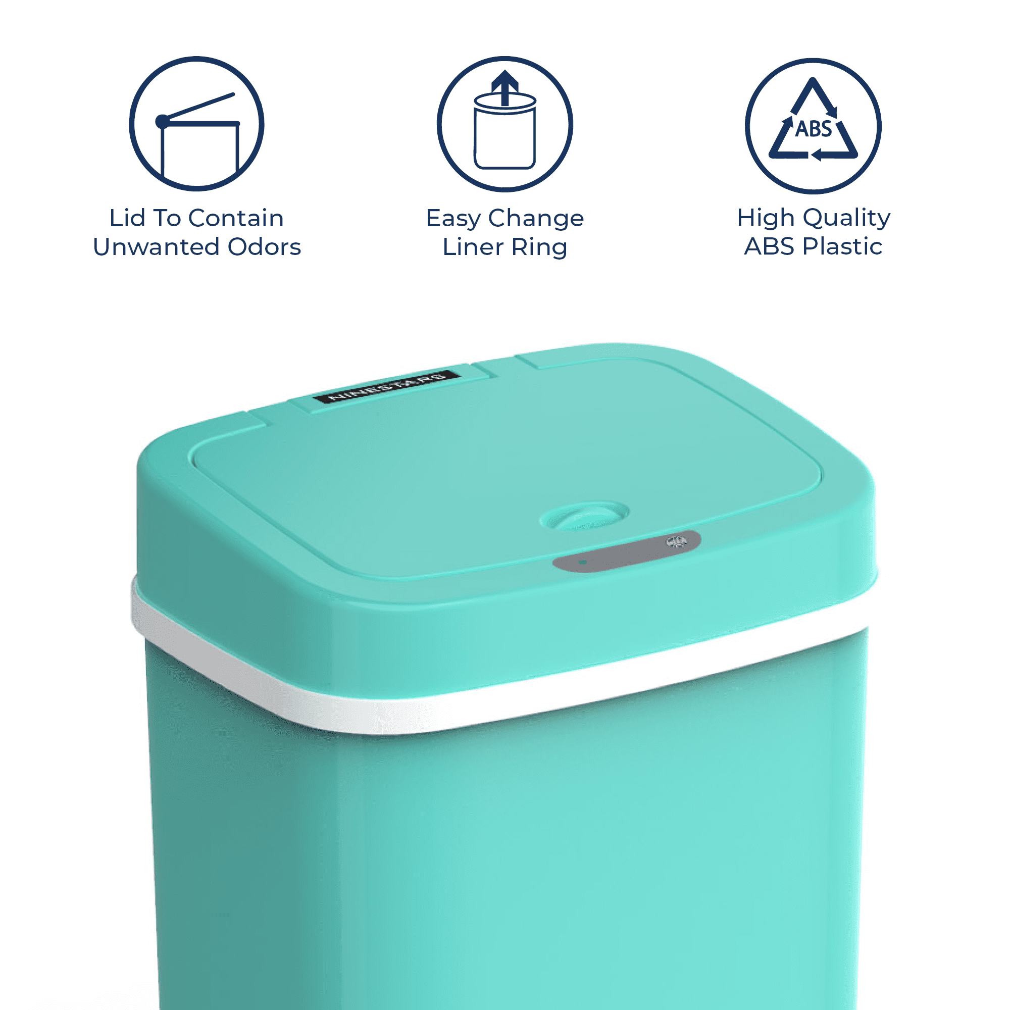 Nine Stars Automatic Nursery Trash Can, 4 Gallon Plastic, Motion Sensor Soft Close Lid Garbage Bin, Teal