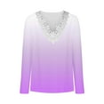 thumbnail image 4 of Lmnyox Lace V Neck Shirts for Women Fall Casual Long Sleeve Blouses Trendy Business Tops Work Clothes, 4 of 5
